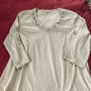 Coldwater creek 3/4 sleeve slub knit top, small, tan, beading